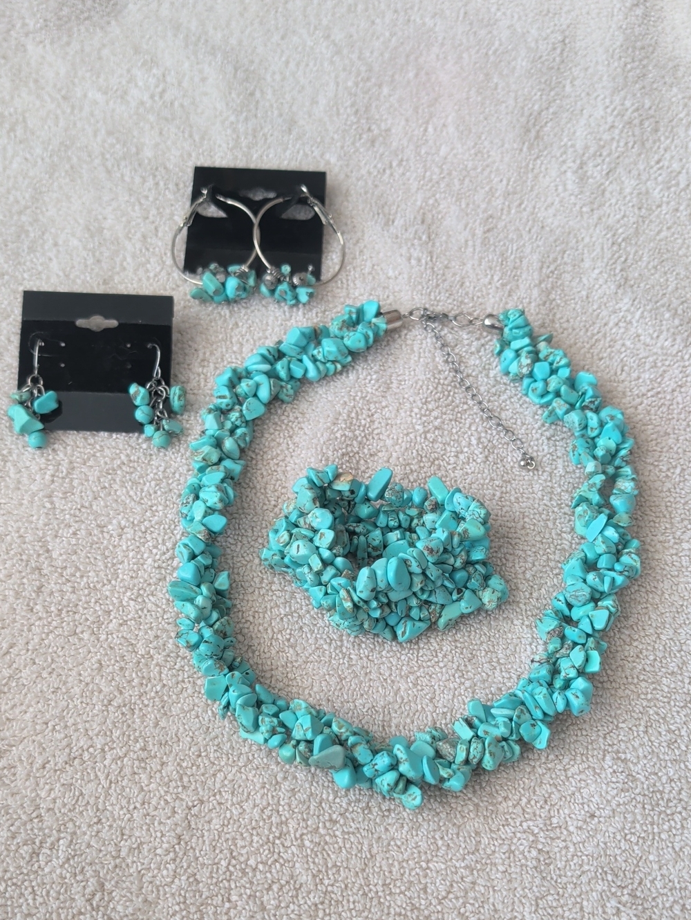 Turquoise Chip Necklace Set with Bracelet & Earrings